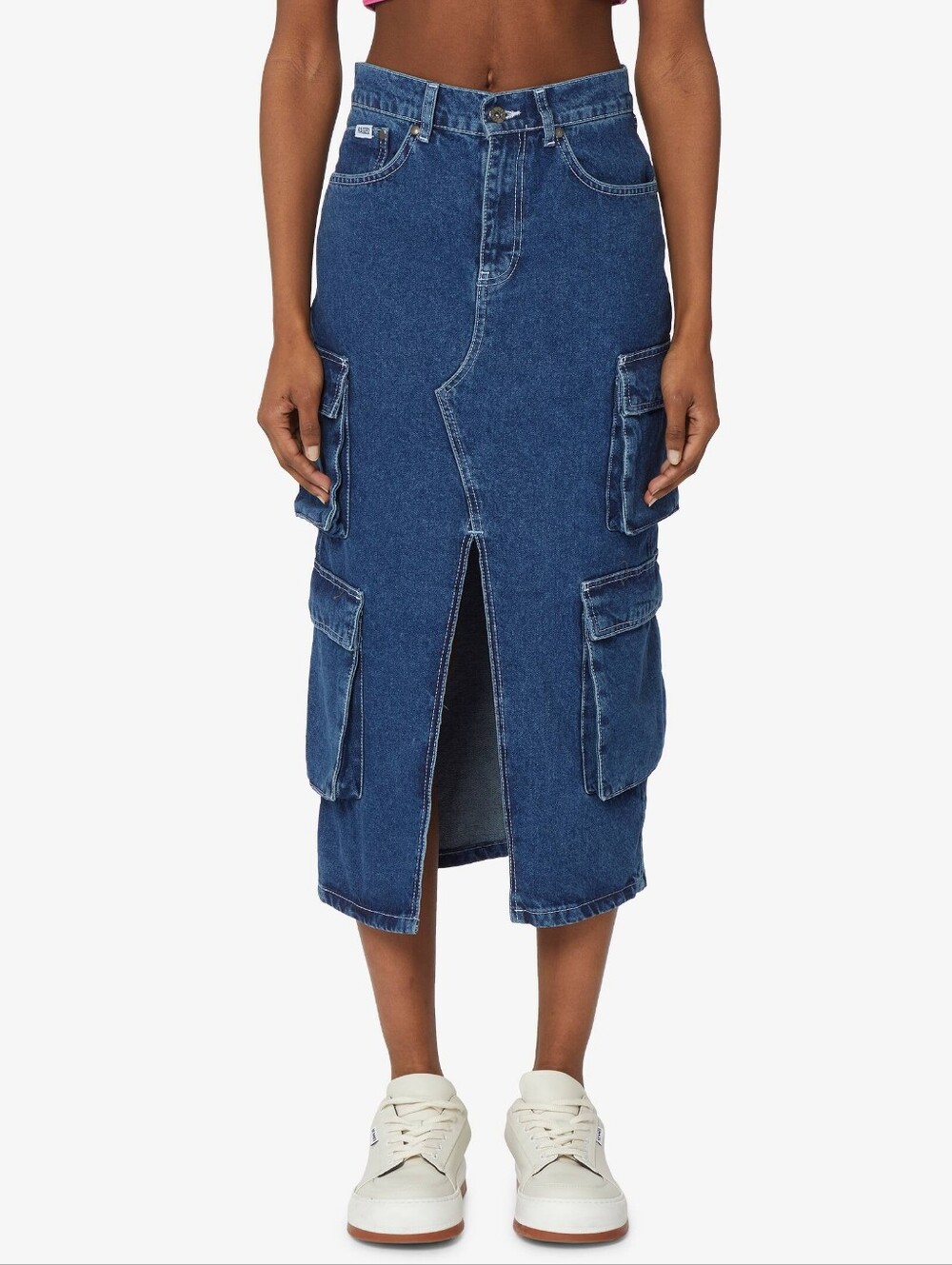 The Ragged Priest Blue Denim Cargo Midi Skirt Size 14 (34)NWT